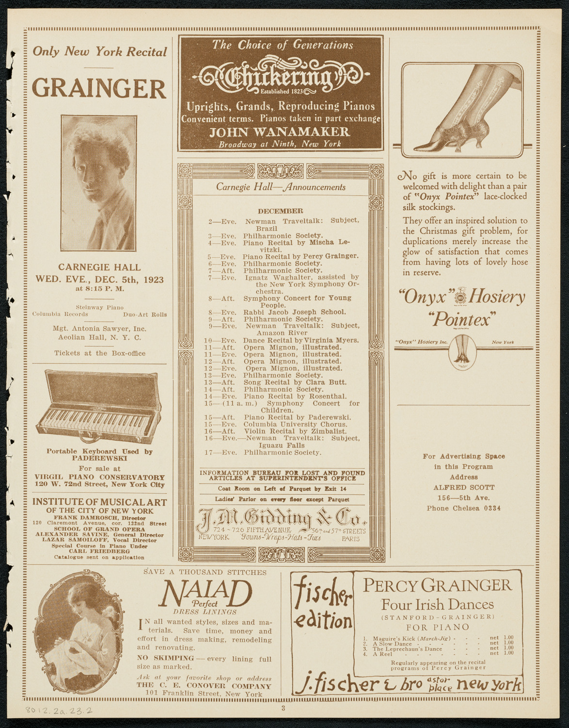 Sergei Rachmaninoff, Piano, December 2, 1923, program page 3