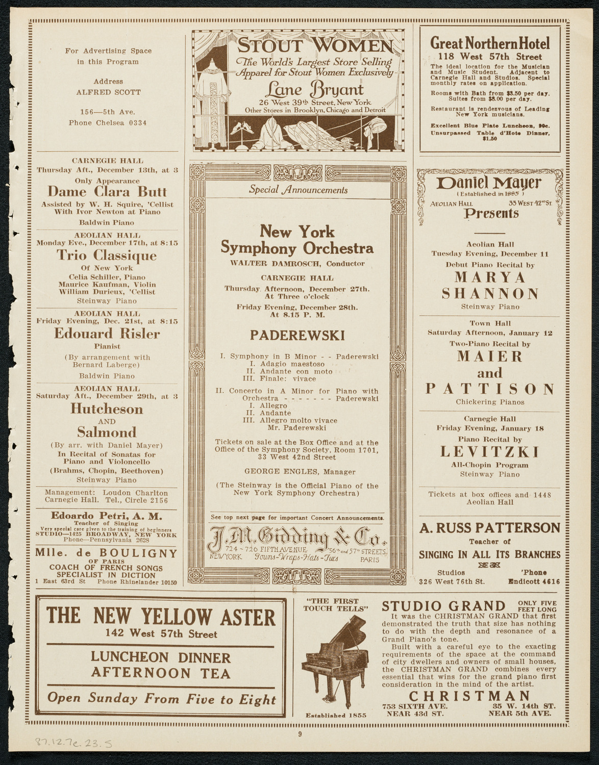 Ignatz Waghalter with the New York Symphony Orchestra, December 7, 1923, program page 9