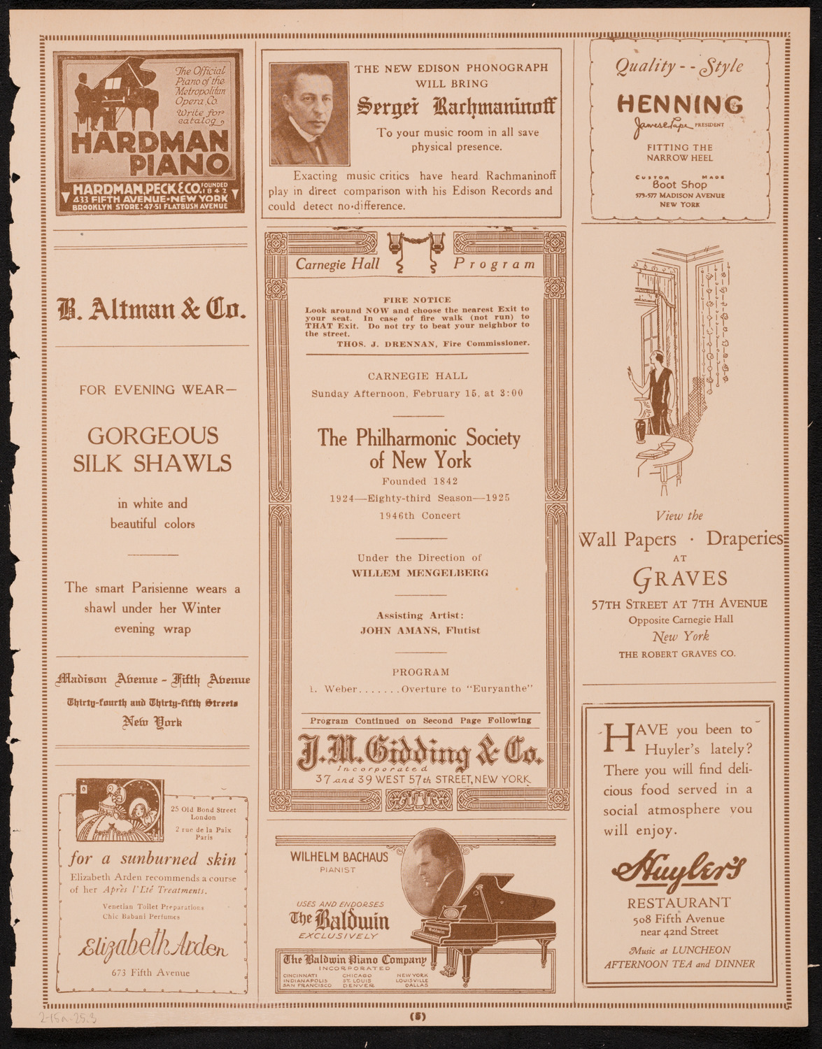 New York Philharmonic, February 15, 1925, program page 5