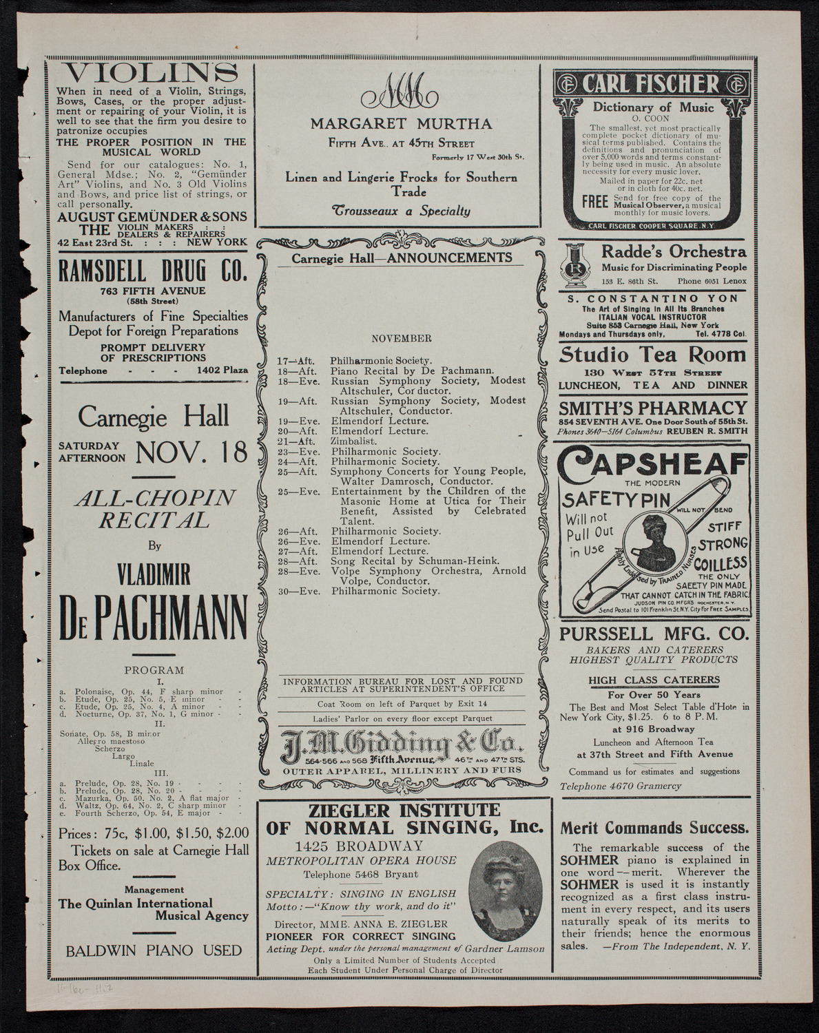 New York Philharmonic, November 16, 1911, program page 3