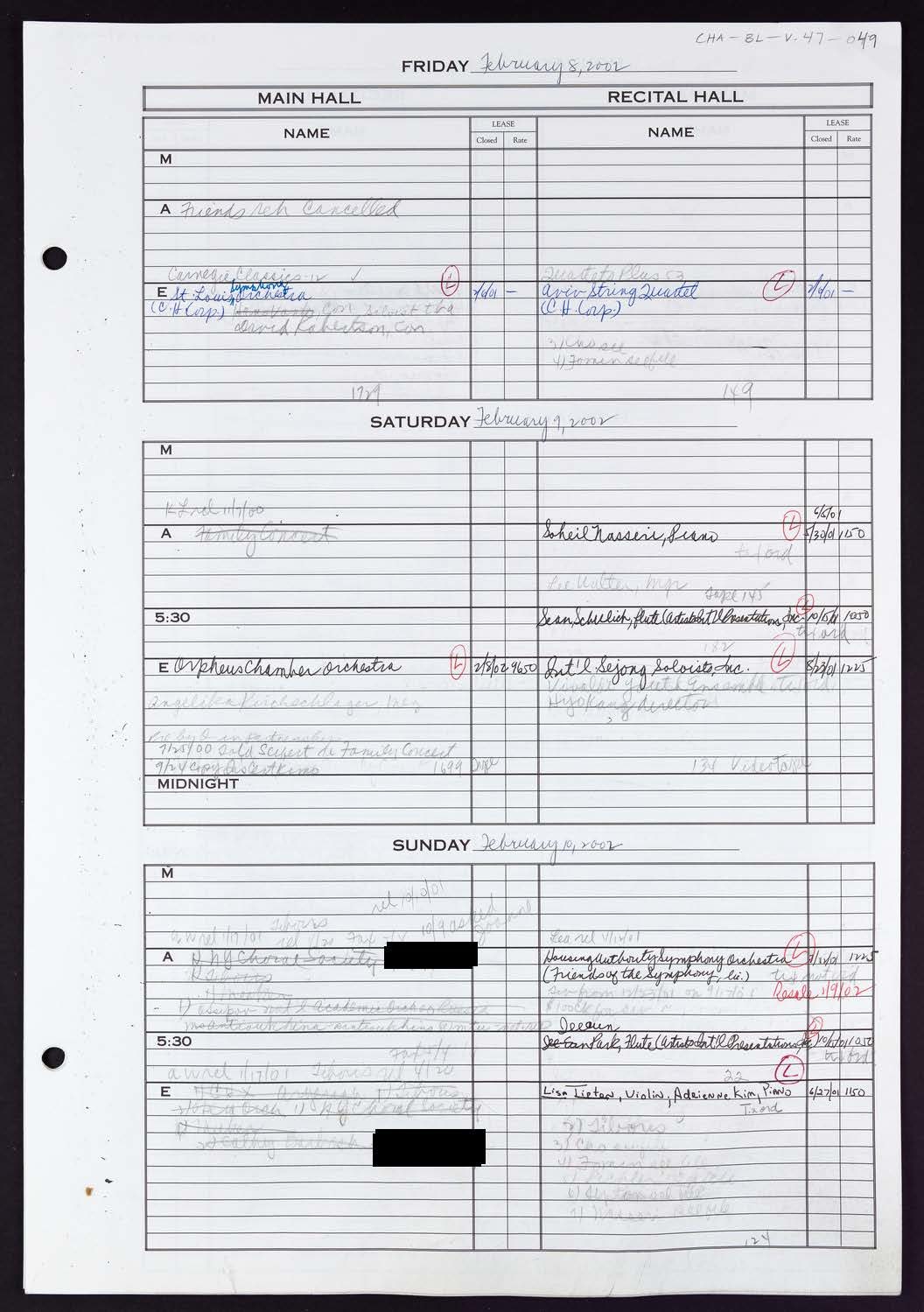 Carnegie Hall Booking Ledger, volume 47, page 49