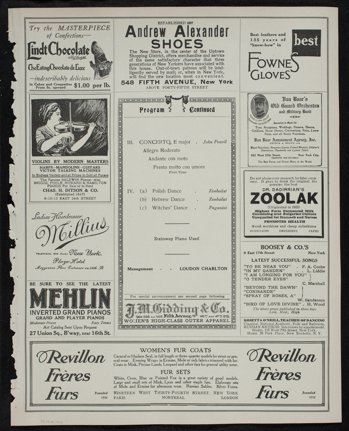 Efrem Zimbalist, Violin, with Nahan Franko and His Orchestra, December 14, 1912, program page 7
