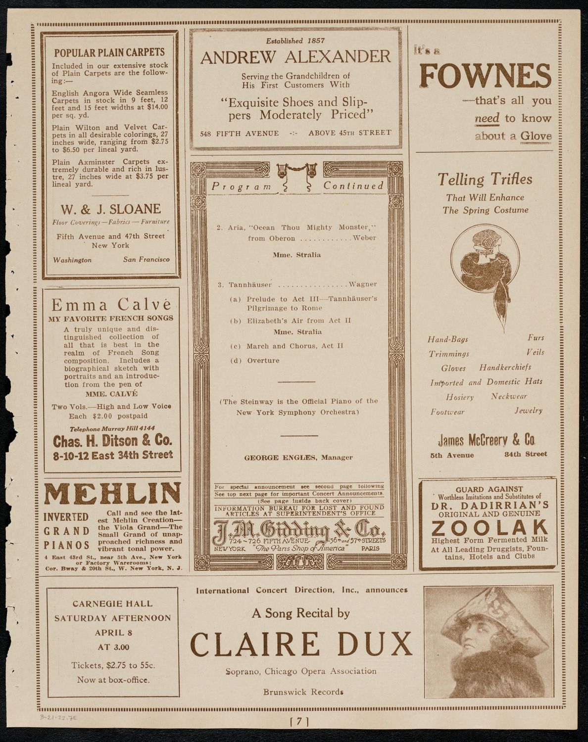New York Symphony Orchestra, March 24, 1922, program page 7