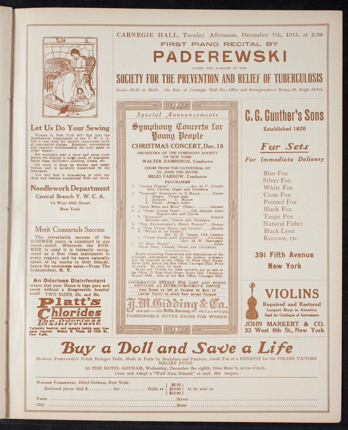 New York Philharmonic, December 5, 1915, program page 9