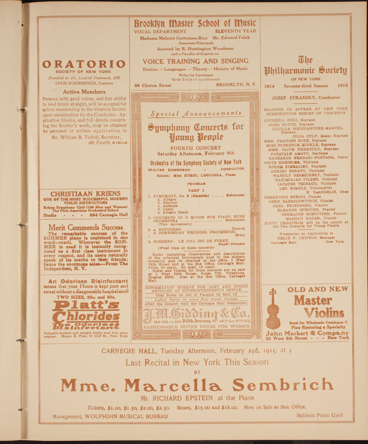 Columbia University Chorus, February 2, 1915, program page 9