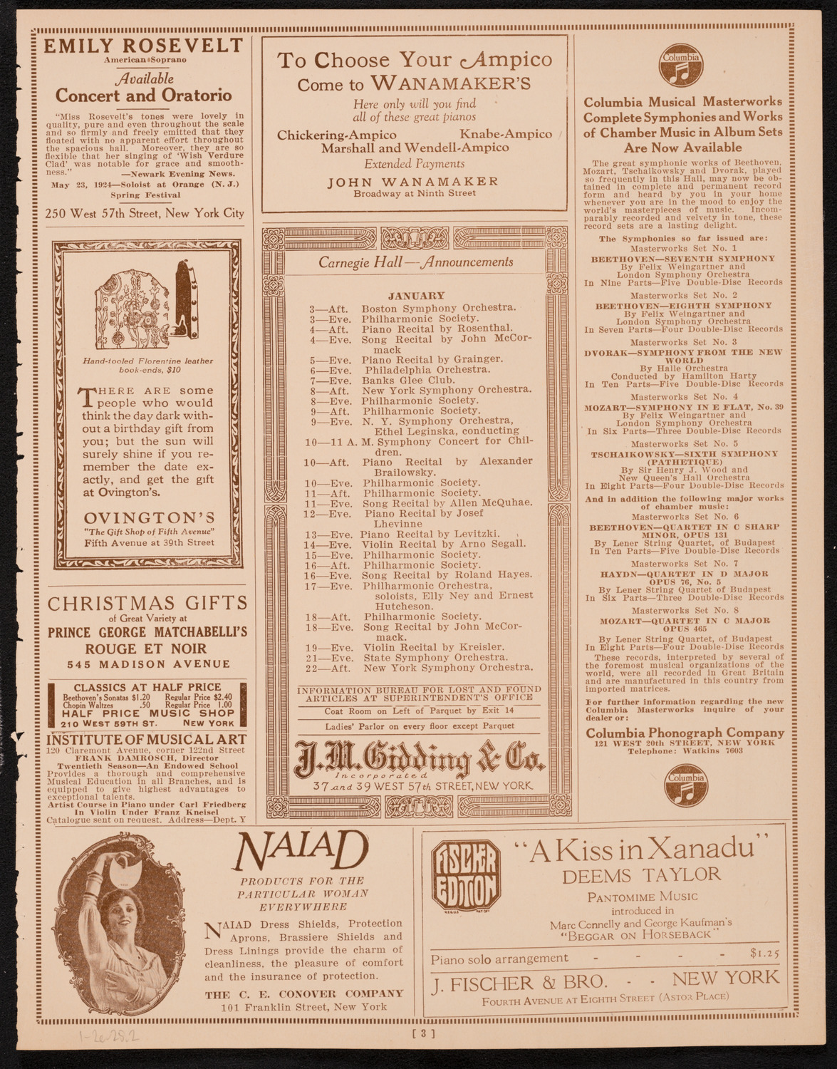 New York Symphony Orchestra, January 2, 1925, program page 3