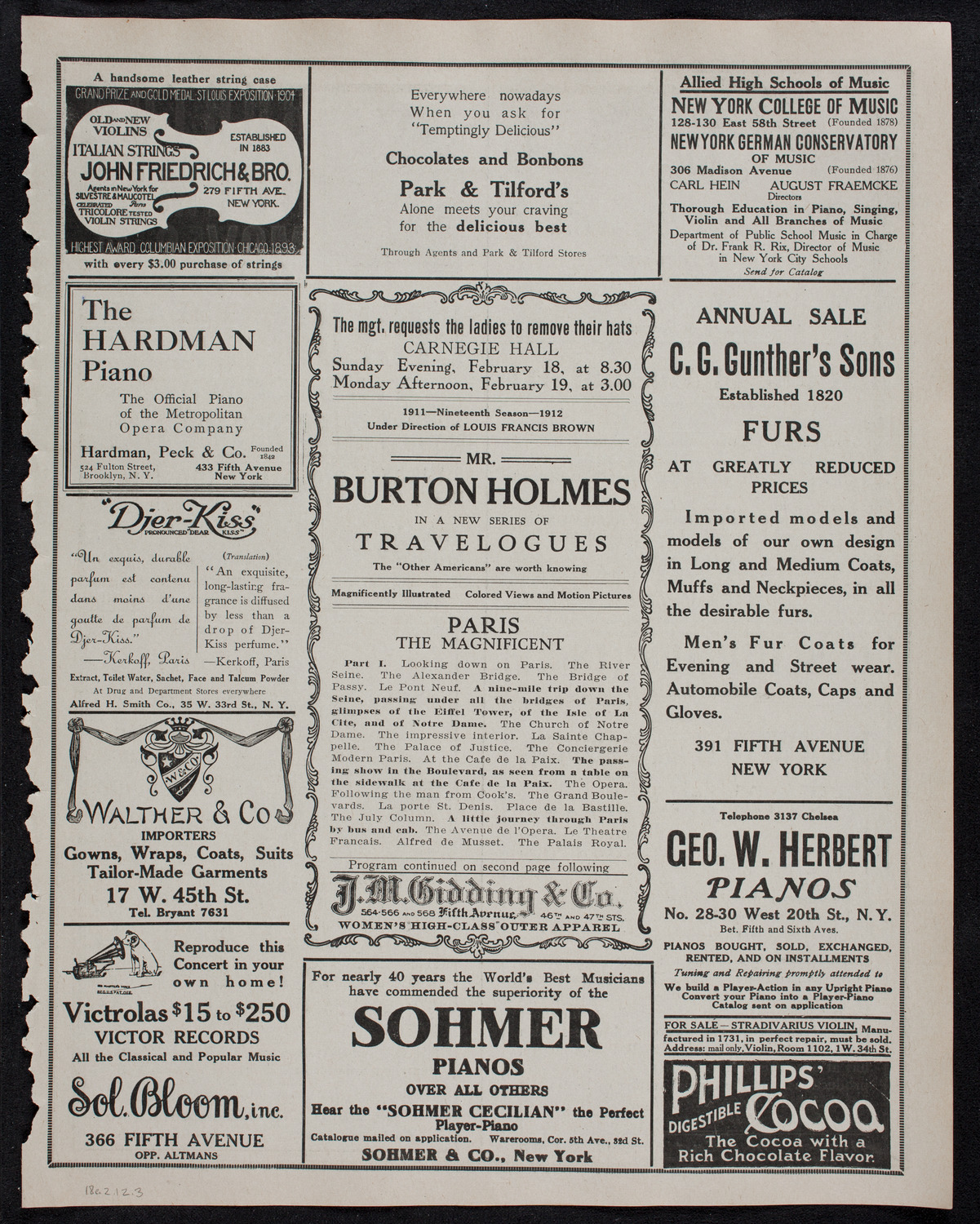 Burton Holmes Travelogue: Paris, February 18, 1912, program page 5