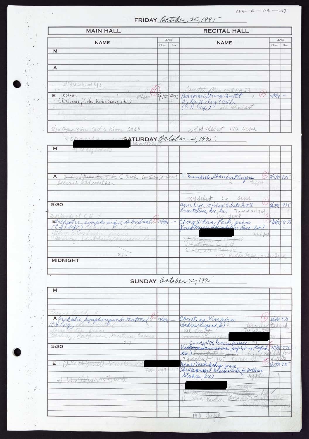 Carnegie Hall Booking Ledger, volume 41, page 17