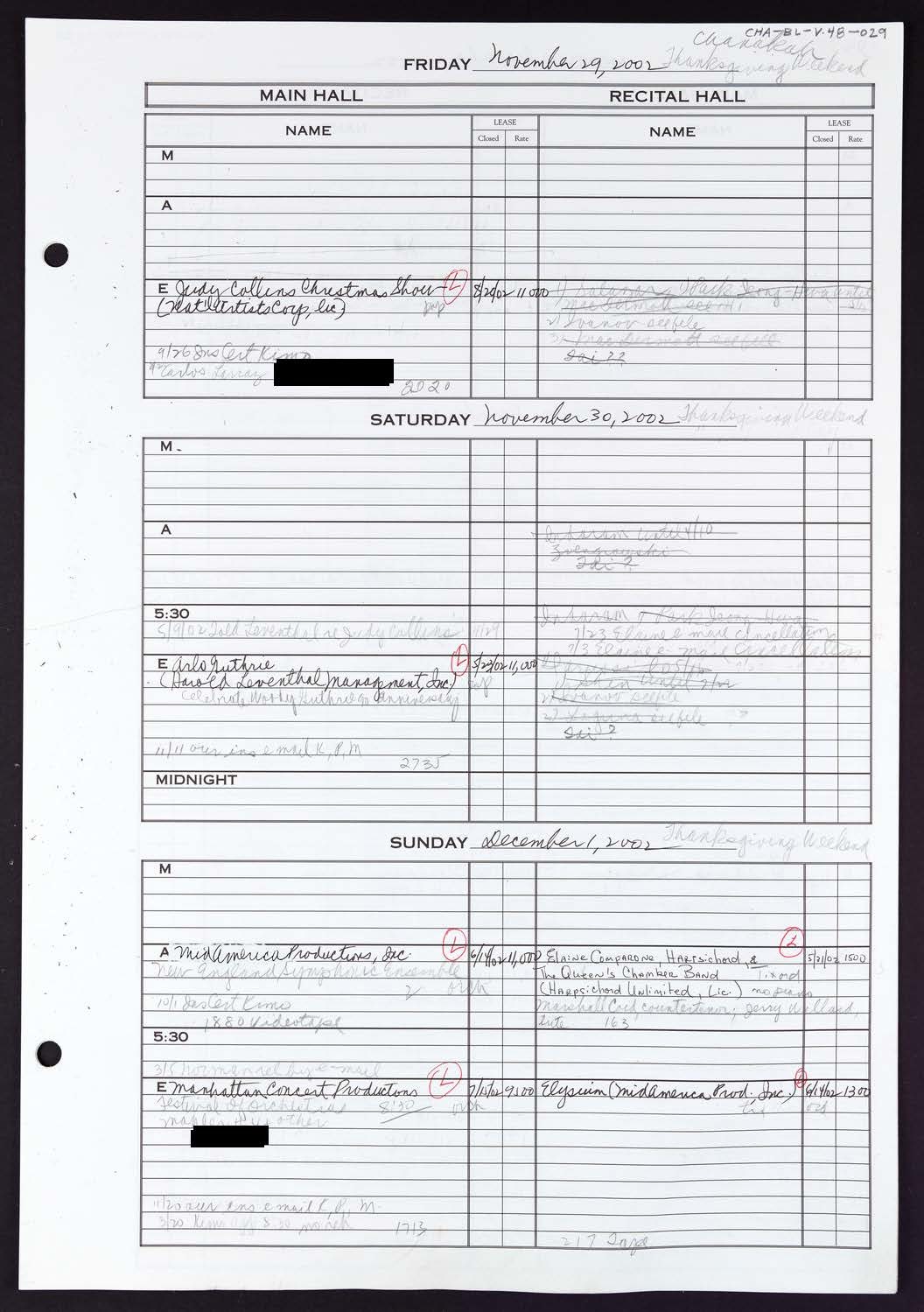 Carnegie Hall Booking Ledger, volume 48, page 29