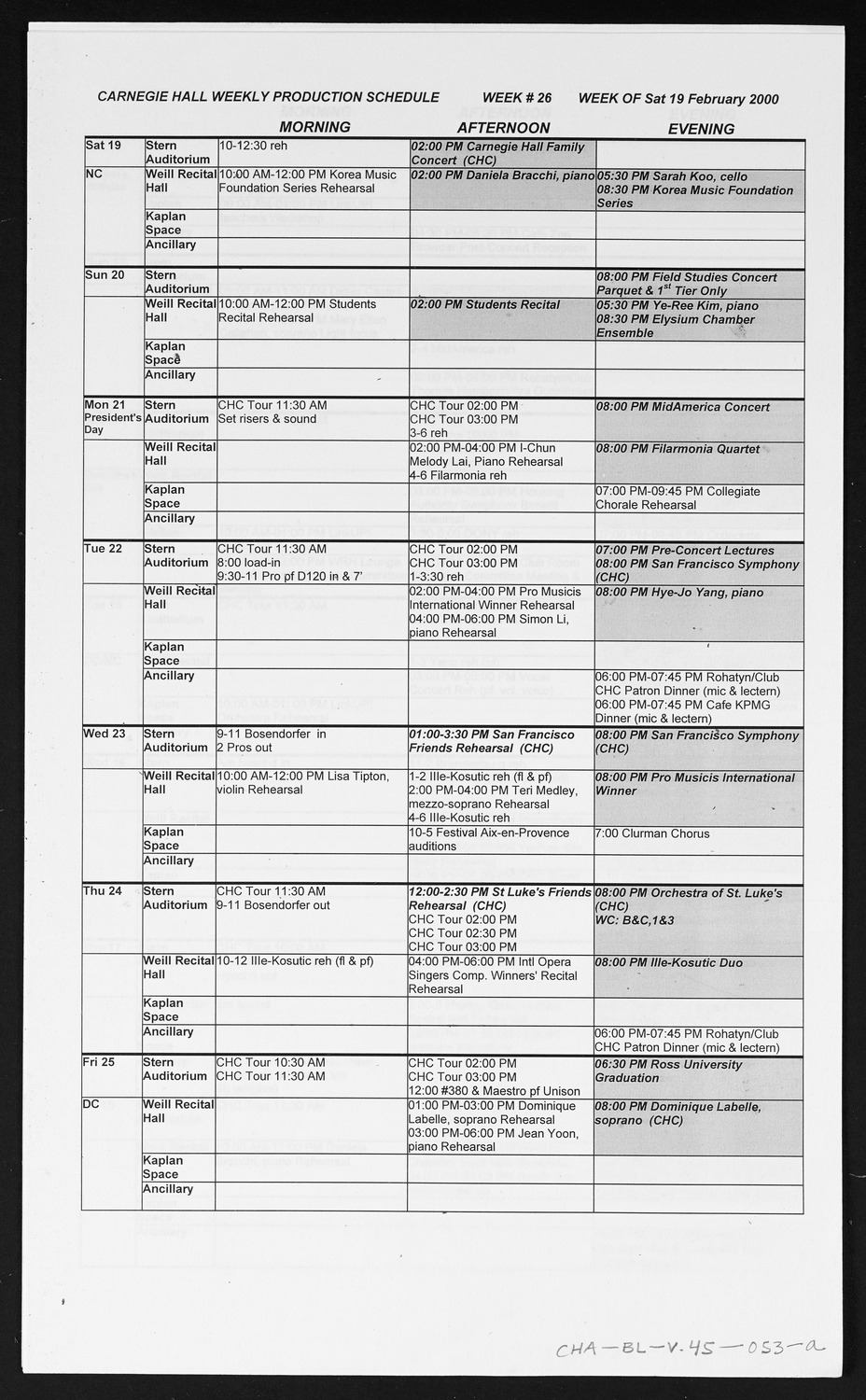 Carnegie Hall Booking Ledger, volume 45, page 53a