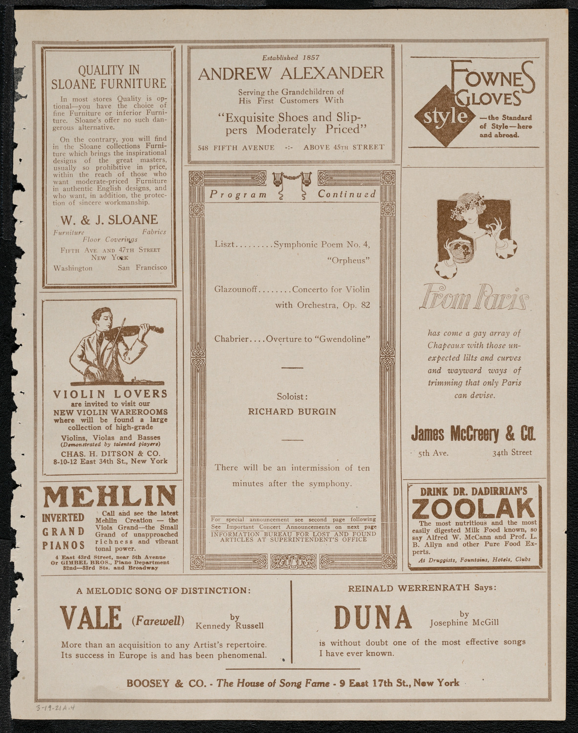 Boston Symphony Orchestra, March 19, 1921, program page 7