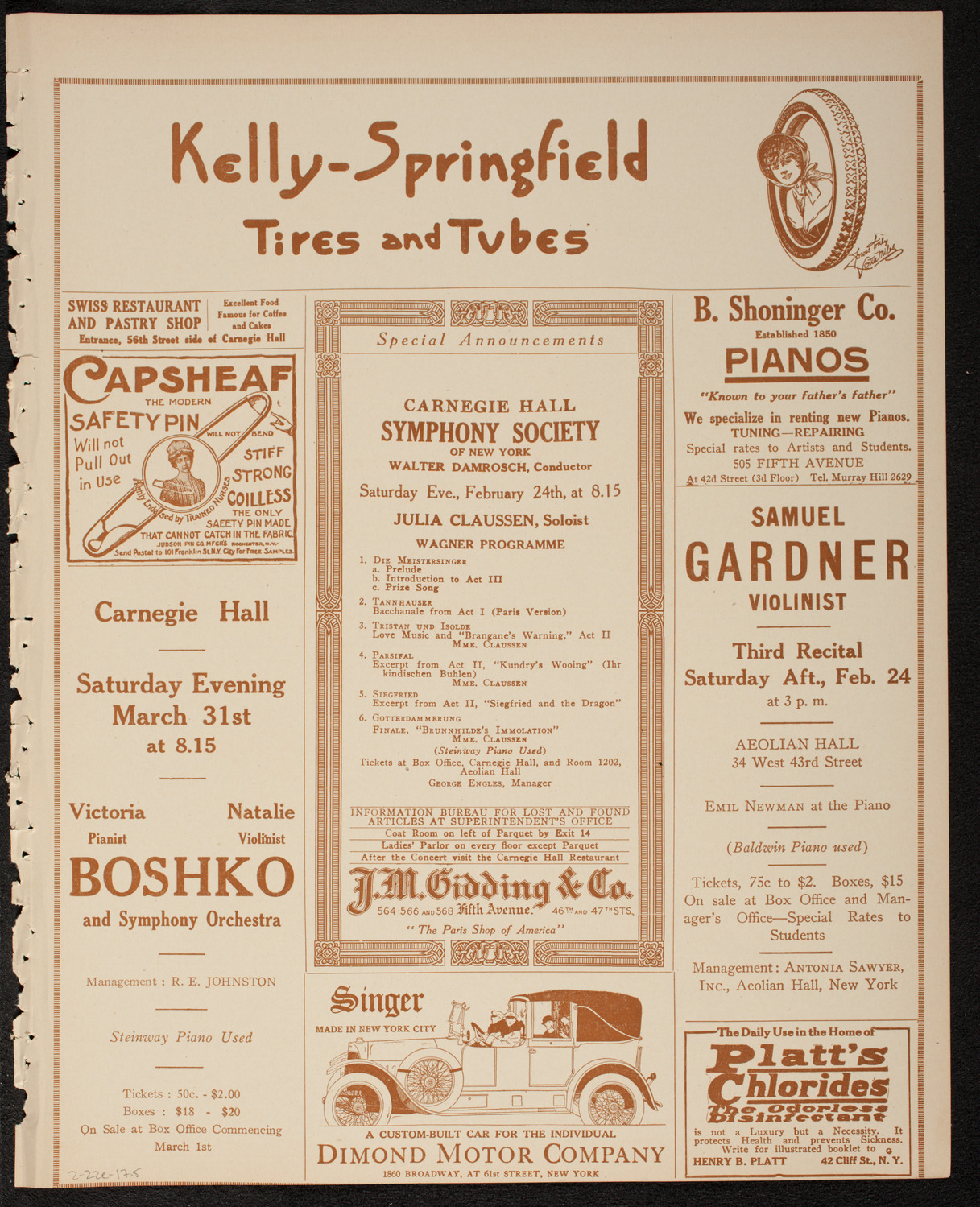 New York Philharmonic, February 22, 1917, program page 9