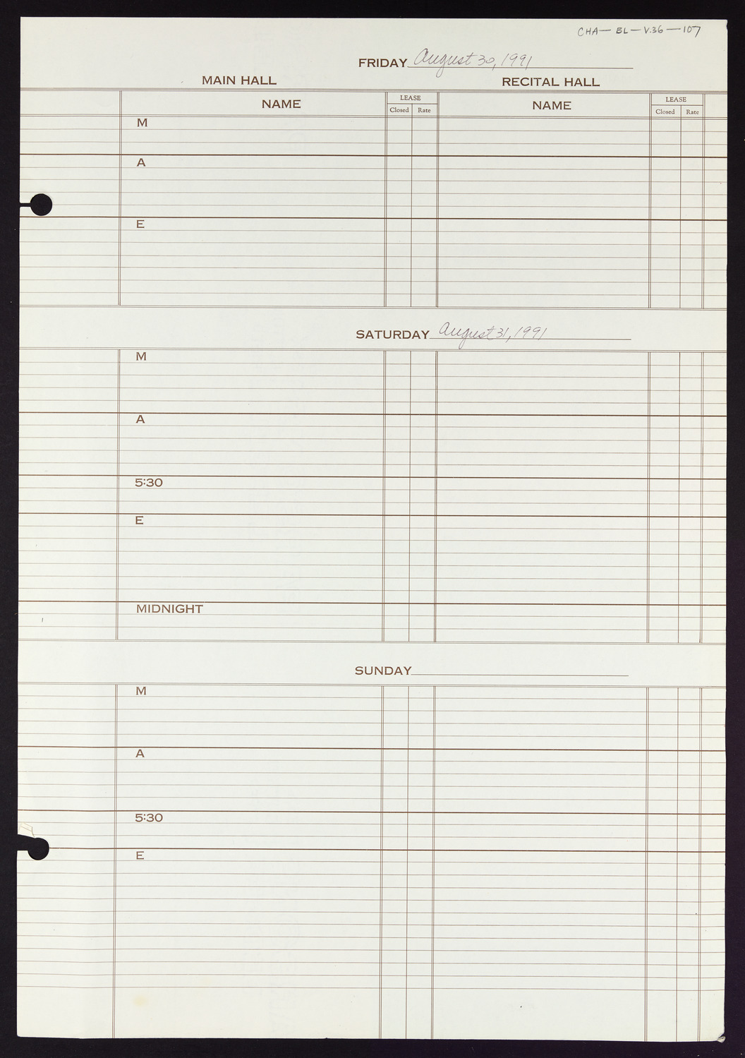 Carnegie Hall Booking Ledger, volume 36, page 107