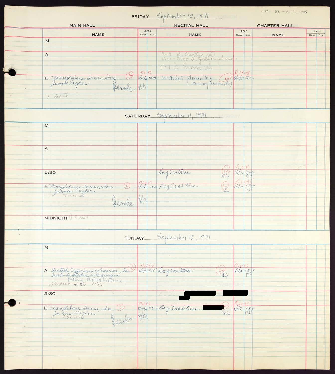 Carnegie Hall Booking Ledger, volume 17, page 5