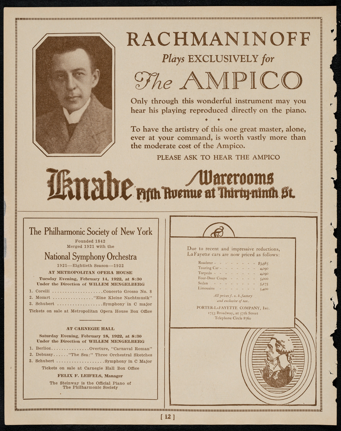 New York Symphony Orchestra, February 16, 1922, program page 12