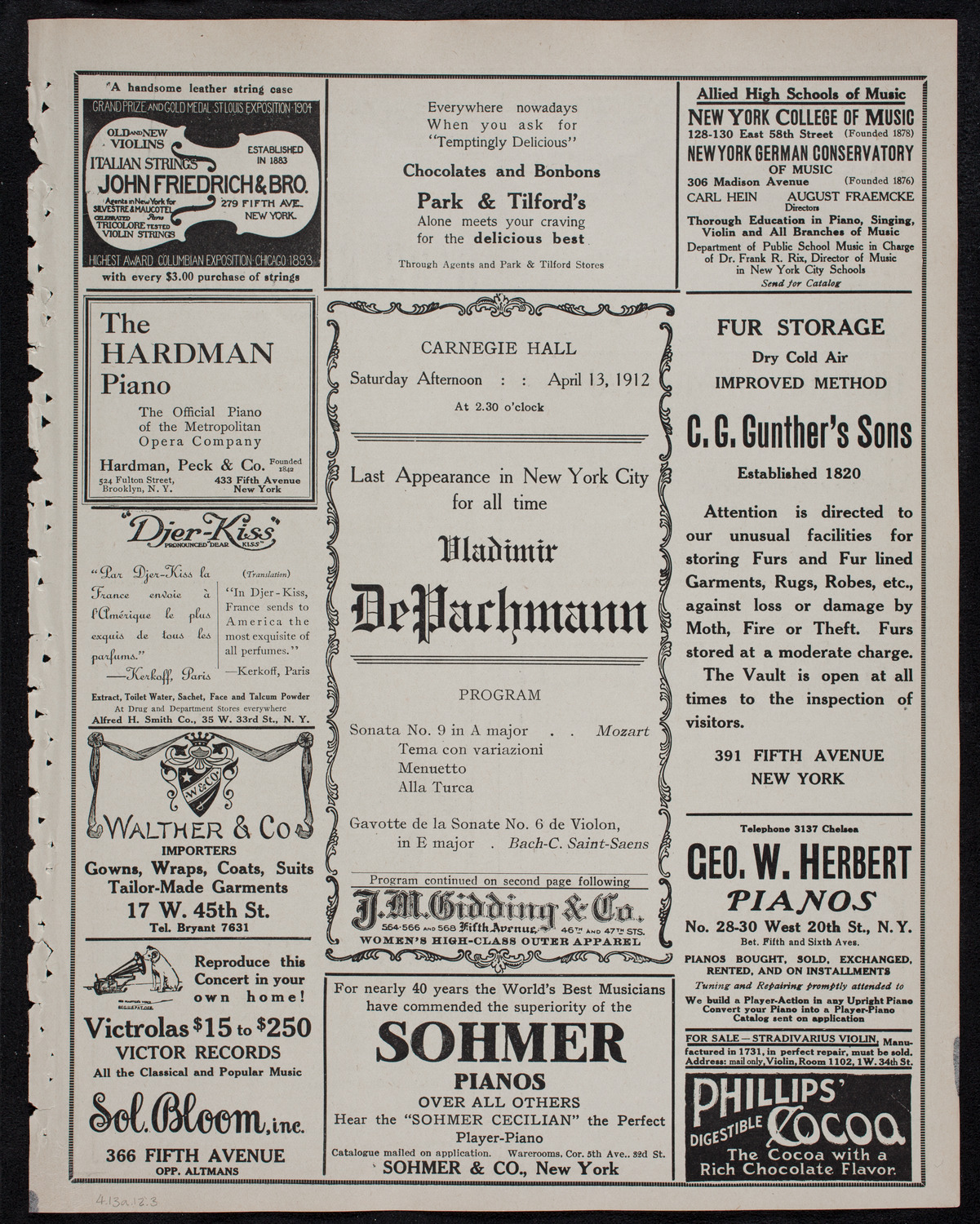 Vladimir de Pachmann, Piano, April 13, 1912, program page 5