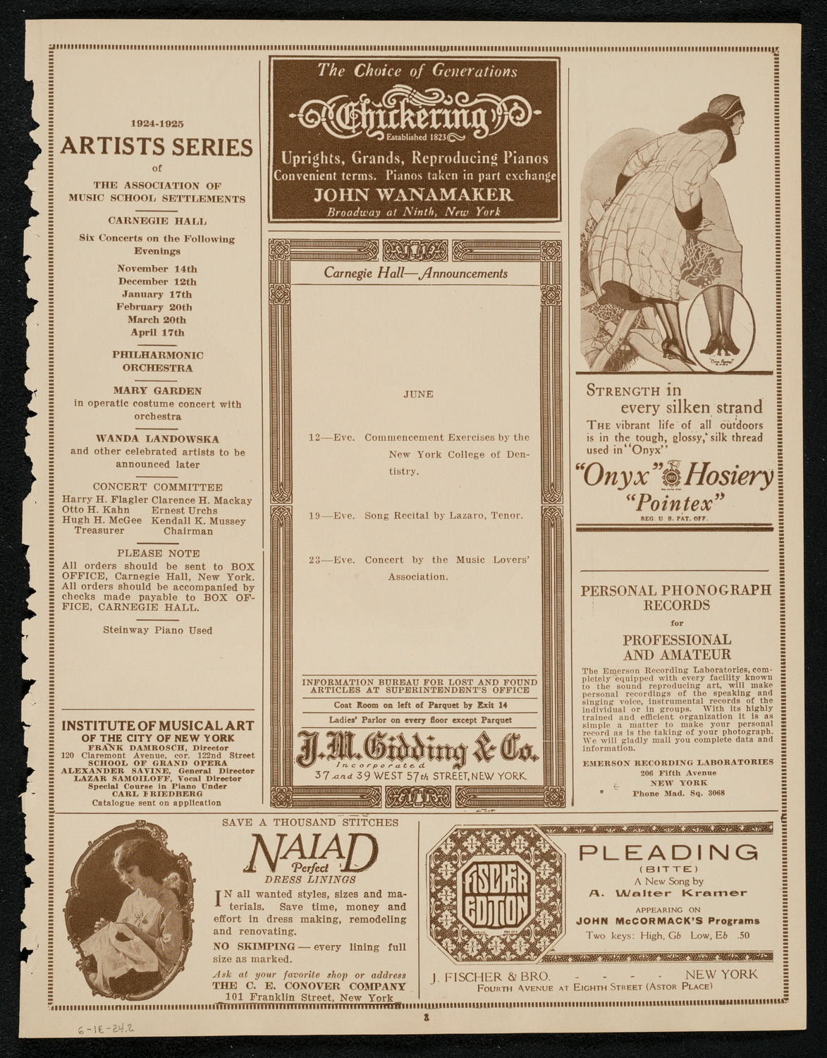 Carmen Garcia-Cornejo, Soprano, June 1, 1924, program page 3