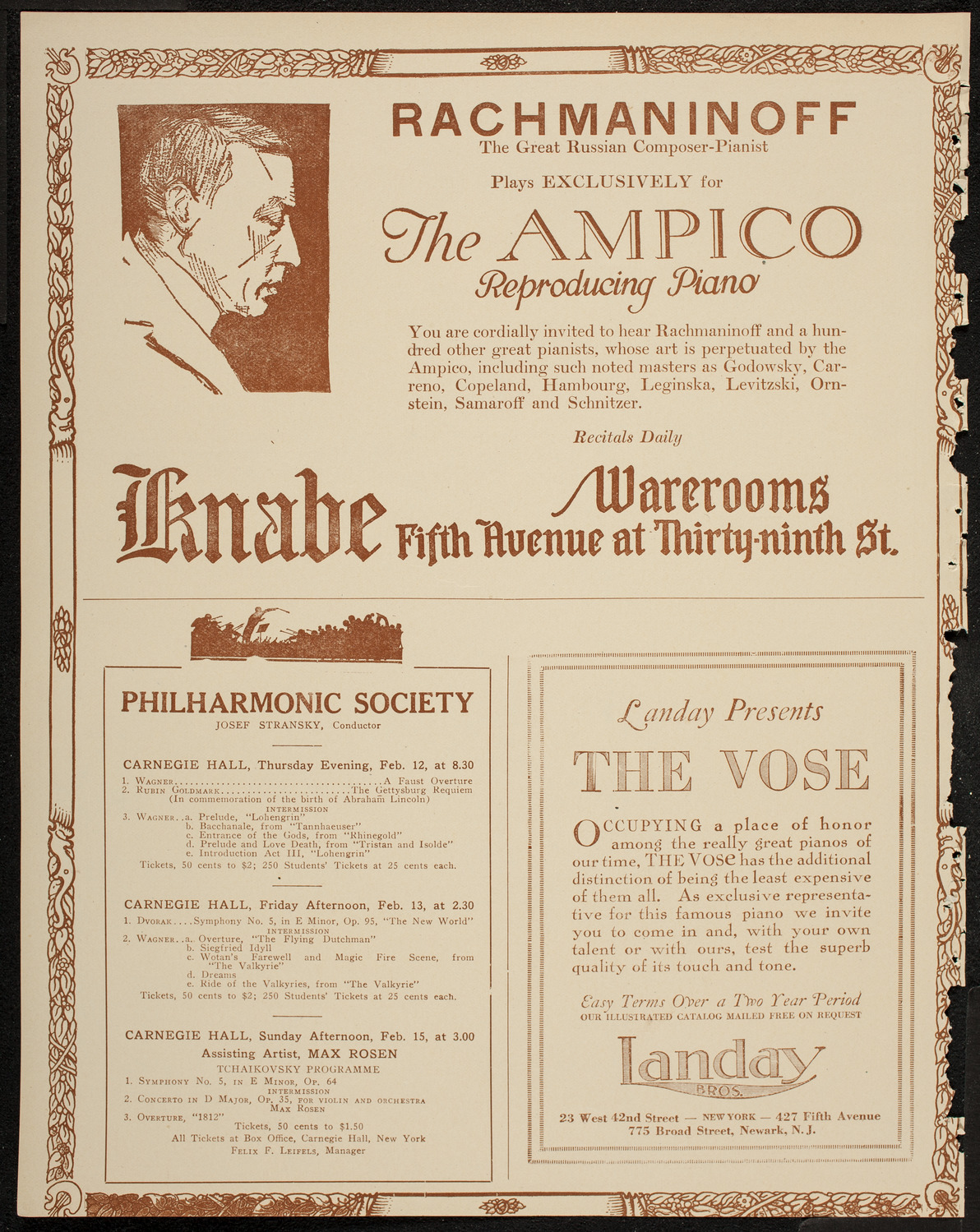 Evening Mail Save-A-Home Fund Concert: New York Philharmonic, February 11, 1920, program page 12