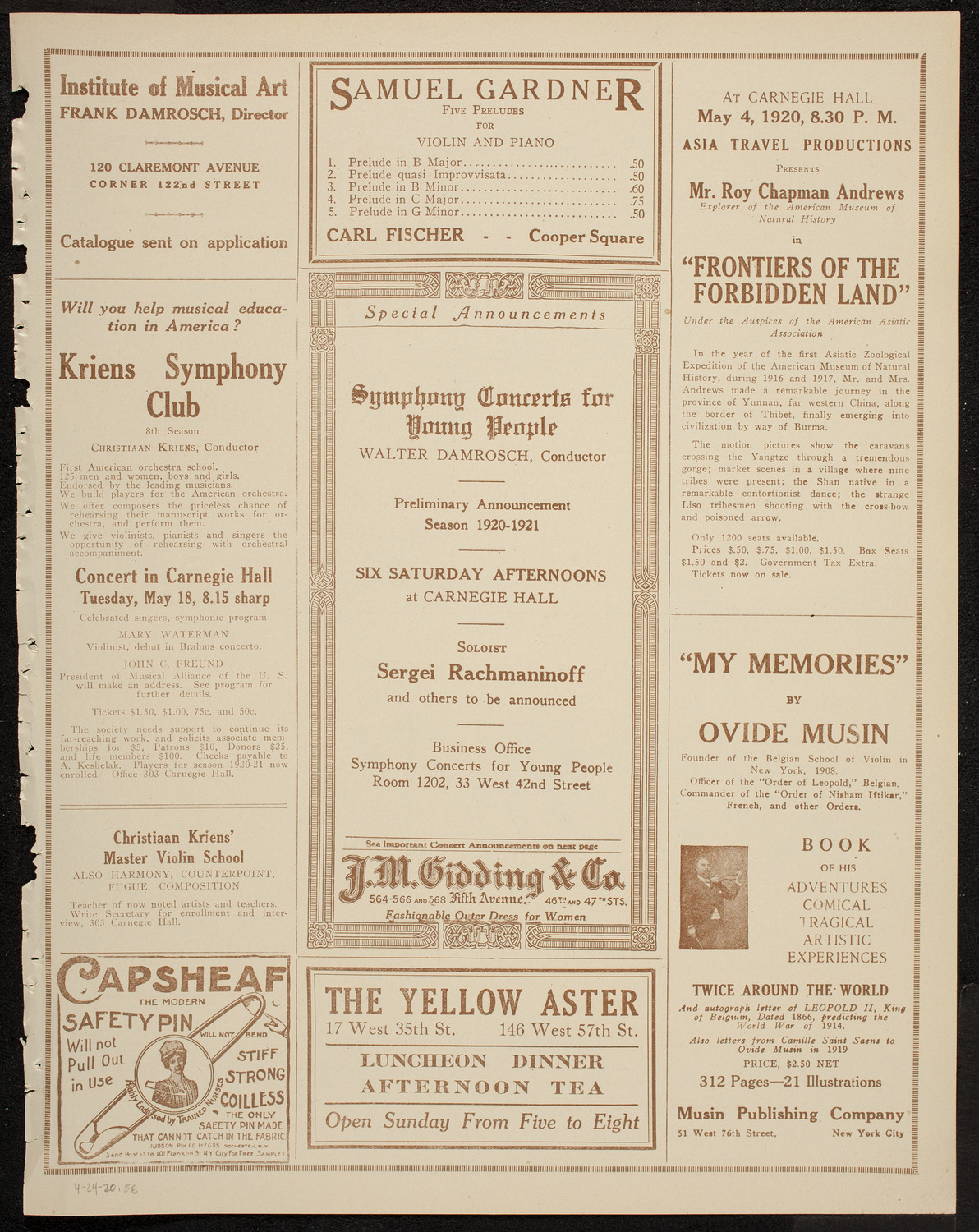 Benefit: Hebrew Veterans Memorial, April 24, 1920, program page 9