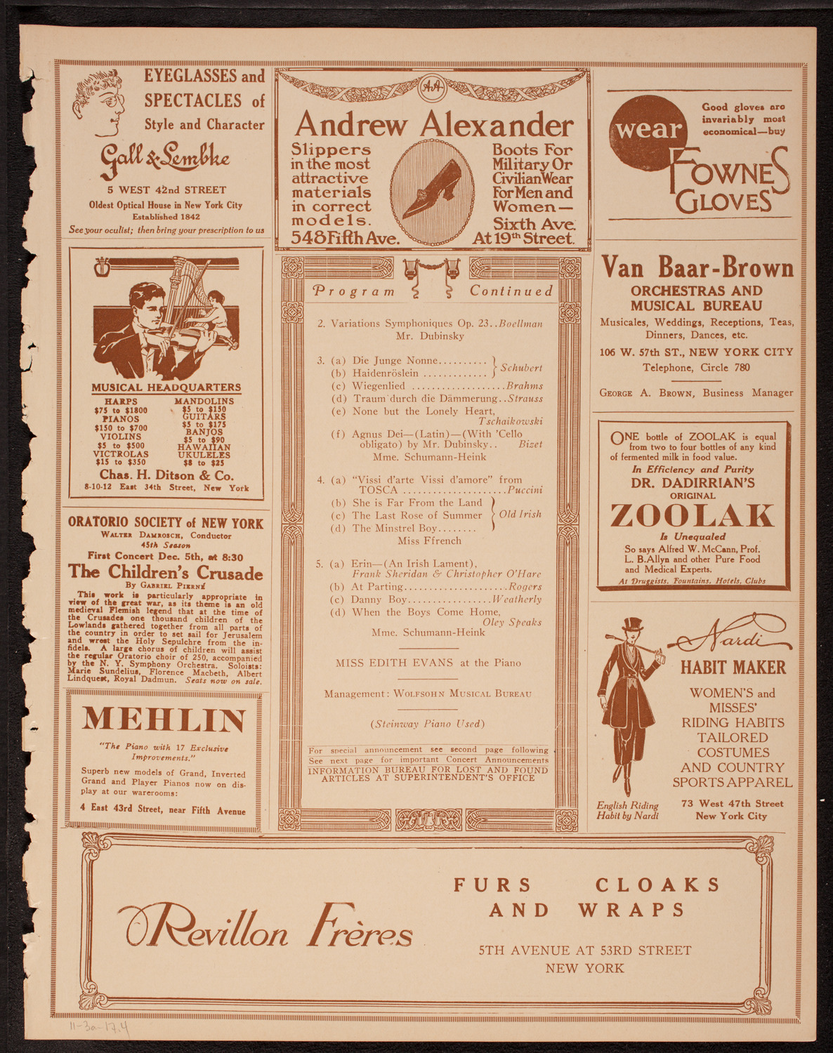 Ernestine Schumann-Heink, Mezzo-Soprano, November 3, 1917, program page 7