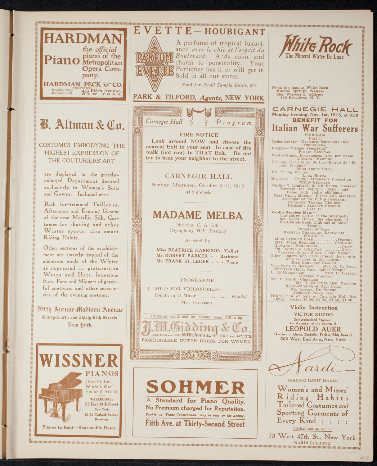 Nellie Melba, Soprano, October 31, 1915, program page 5