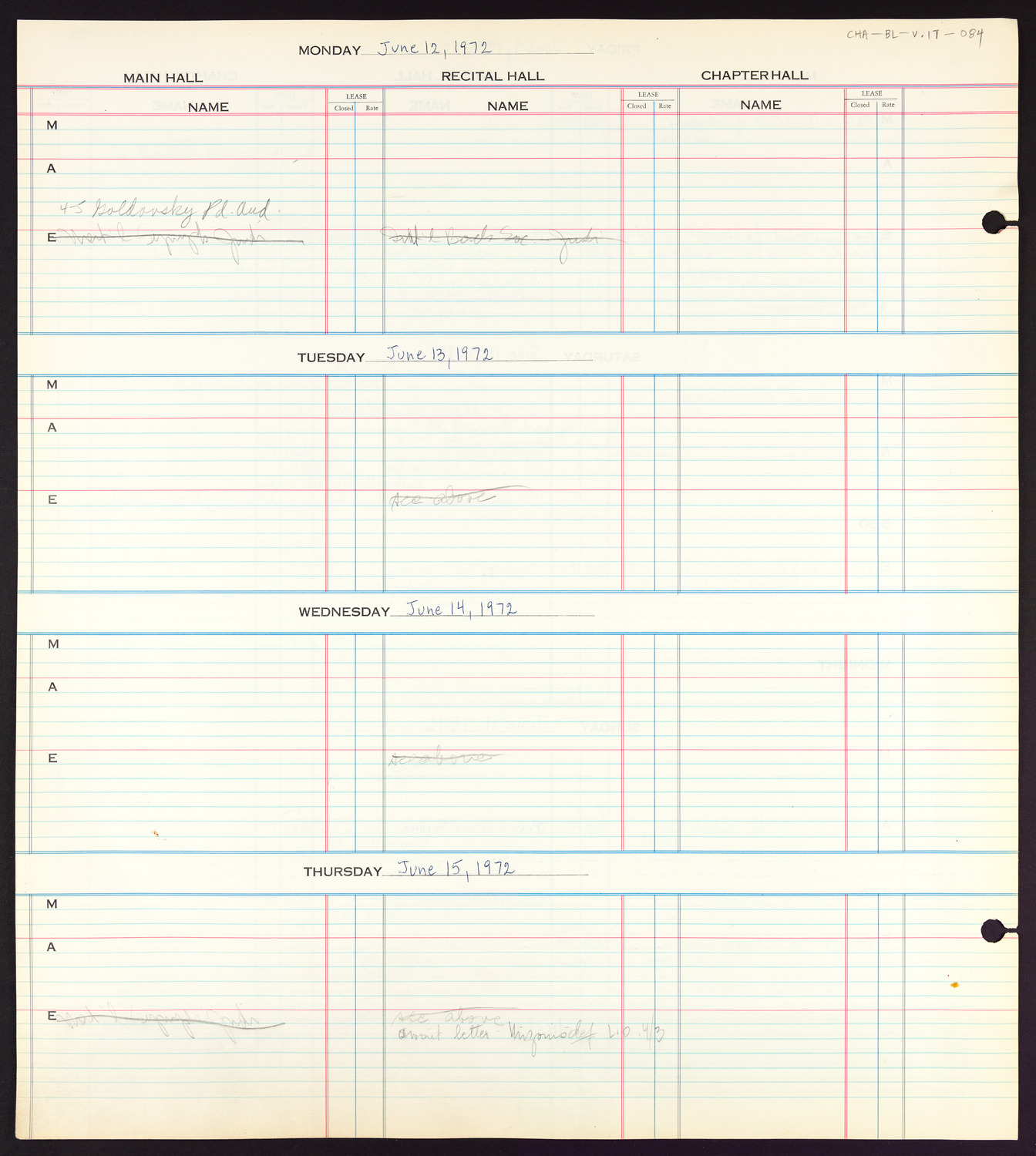 Carnegie Hall Booking Ledger, volume 17, page 84