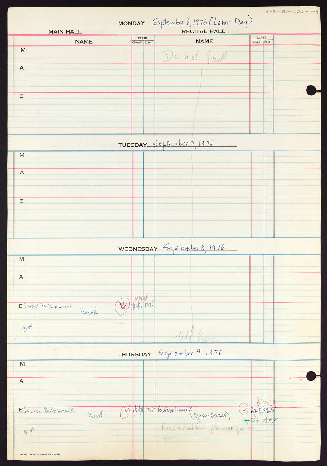 Carnegie Hall Booking Ledger, volume 22, page 4