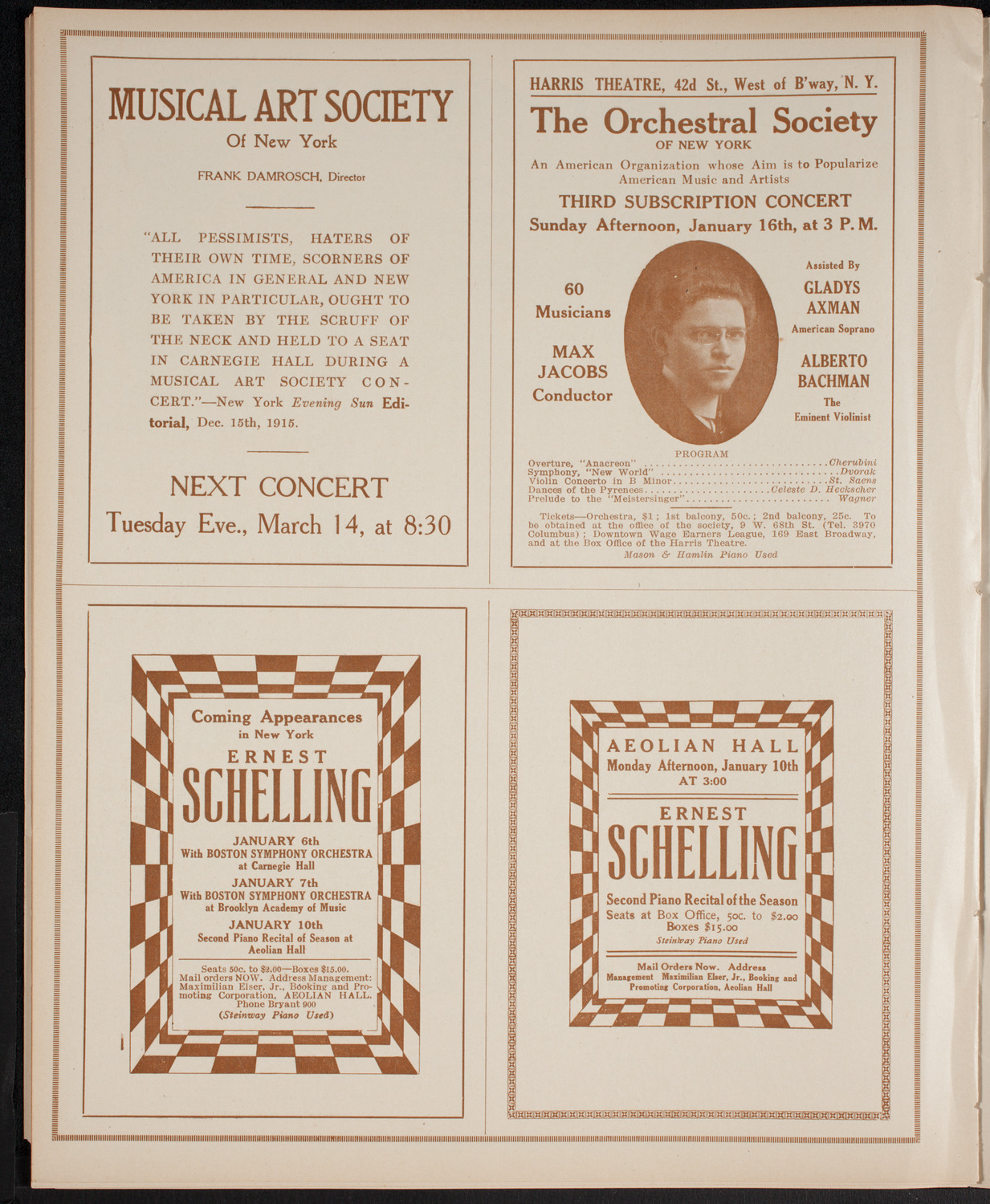 Orchestral Society of New York, January 1, 1916, program page 10