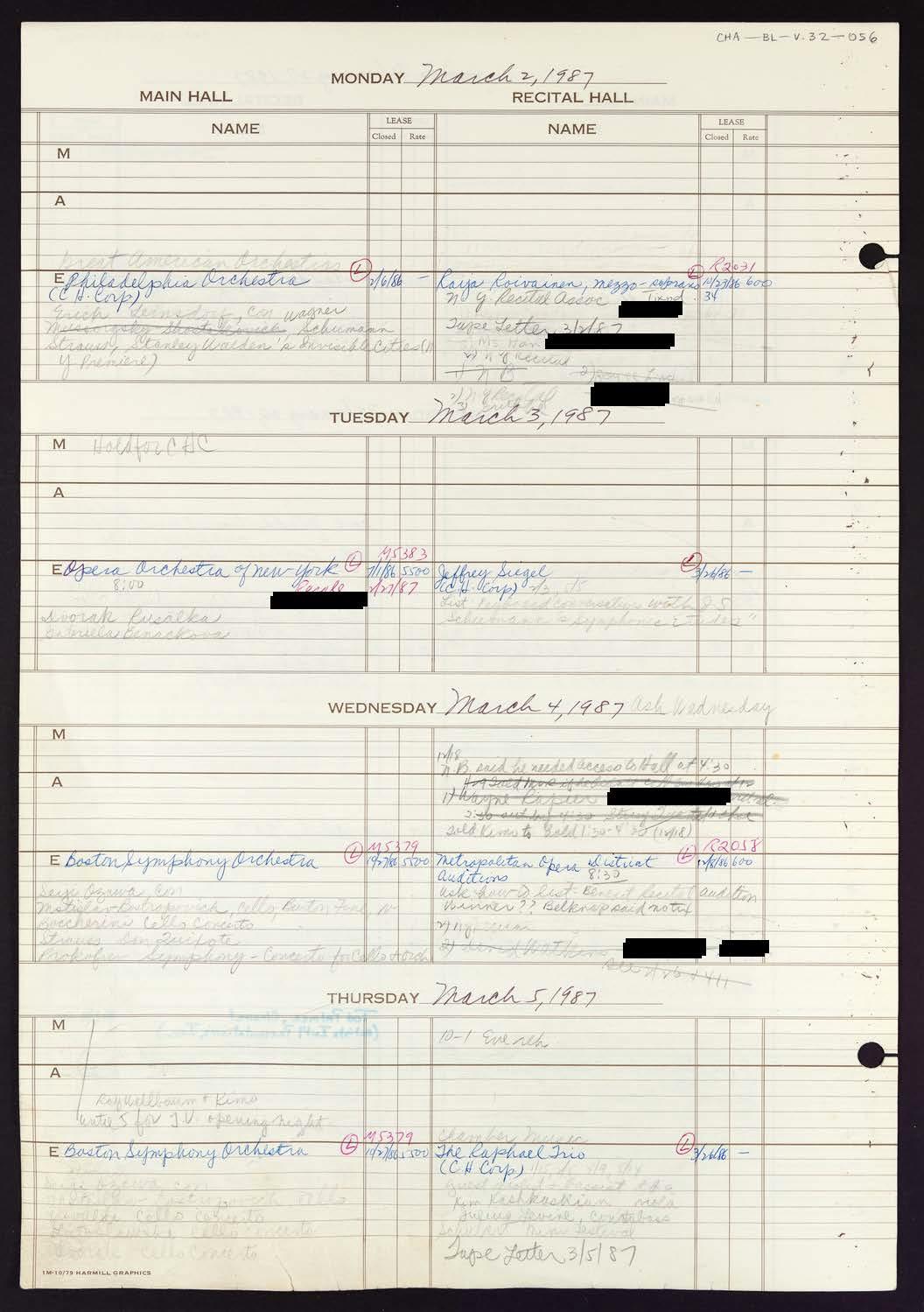 Carnegie Hall Booking Ledger, volume 32, page 56