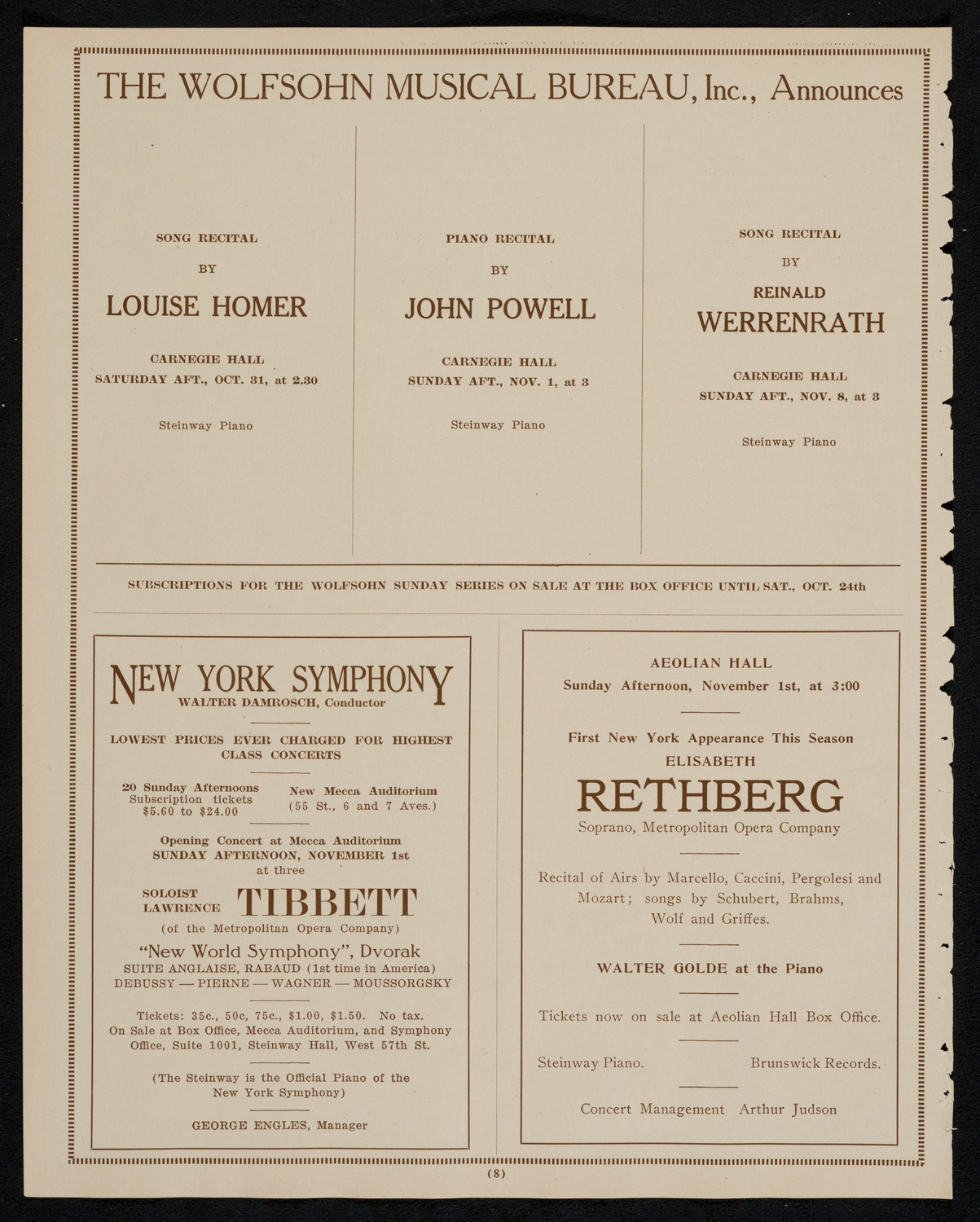 New York Philharmonic, October 29, 1925, program page 8