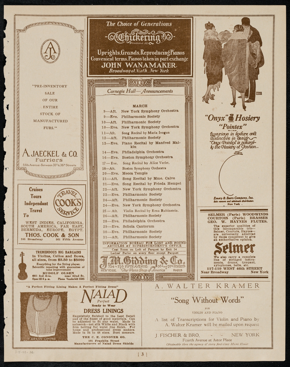 Mishel Piastro, Violin, and Joseph Press, Cello, March 5, 1922, program page 3