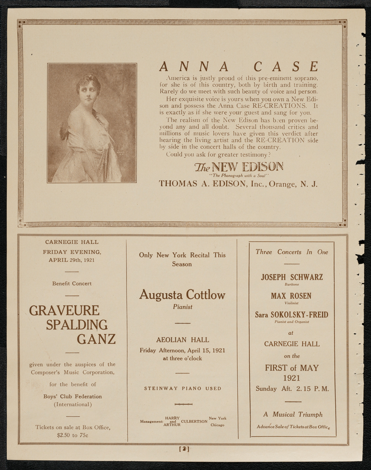 Lydia Lipkowska, Soprano, April 9, 1921, program page 2