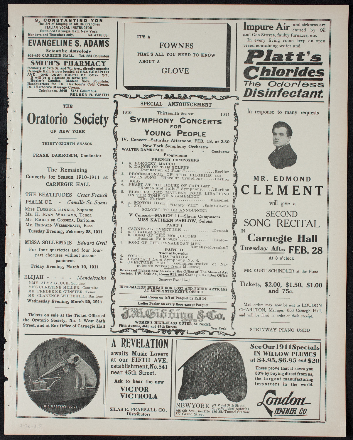 New York Philharmonic, February 7, 1911, program page 9