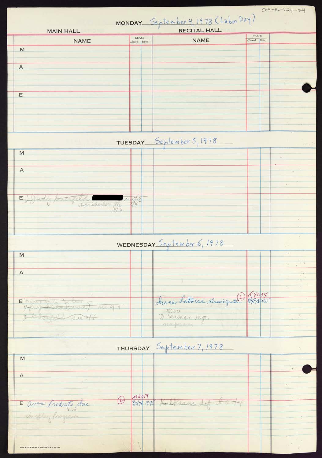 Carnegie Hall Booking Ledger, volume 24, page 4