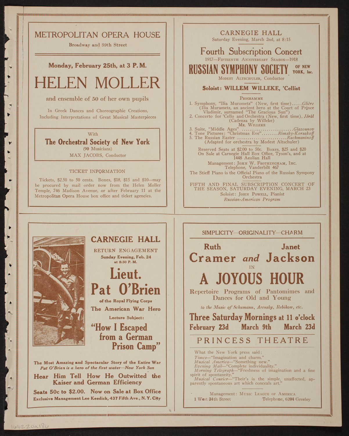 New York Symphony Orchestra, February 20, 1918, program page 11