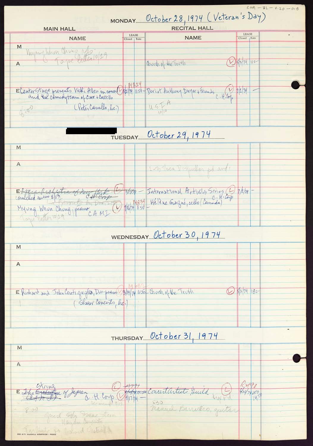 Carnegie Hall Booking Ledger, volume 20, page 18