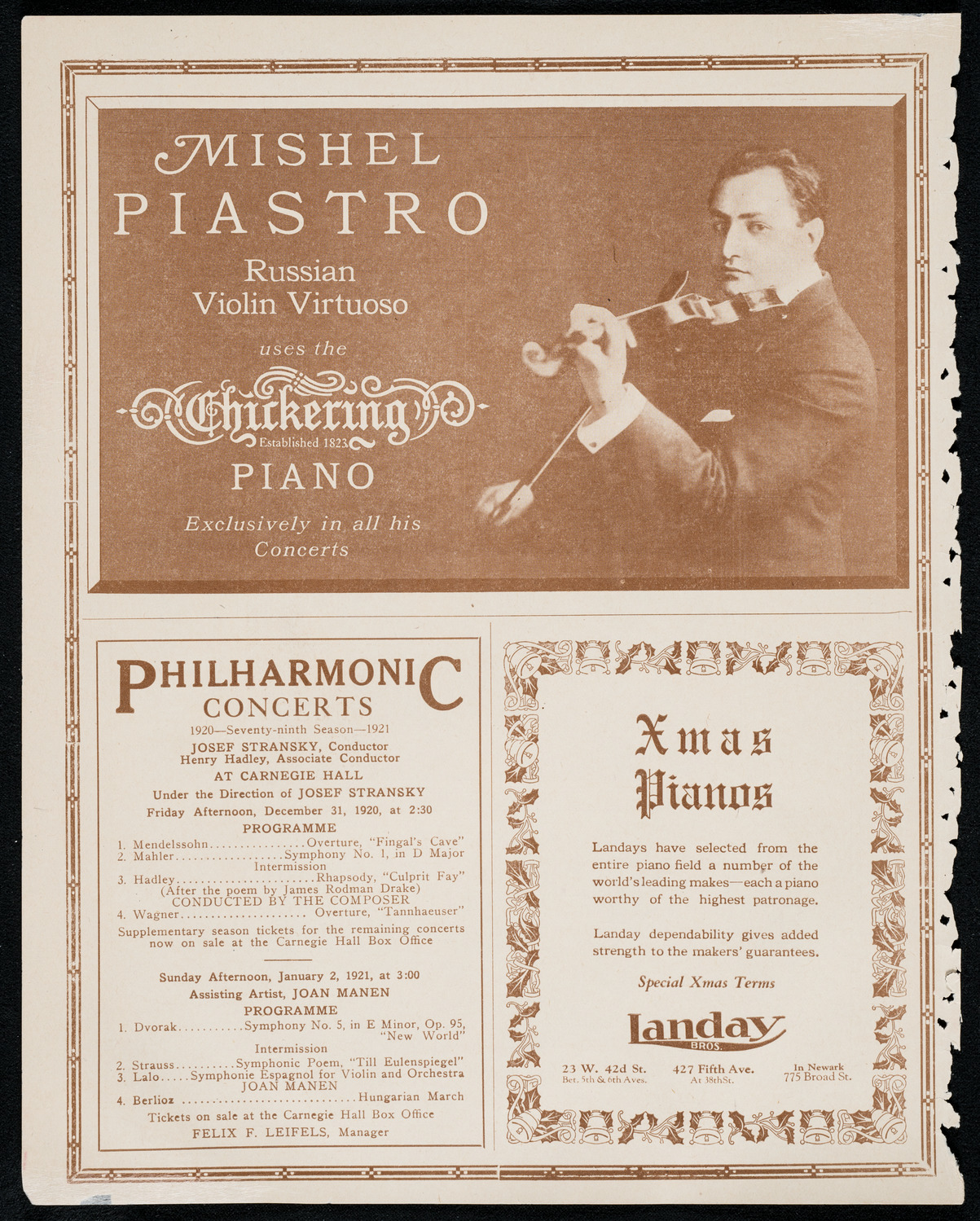 Mishel Piastro, Violin, December 25, 1920, program page 12
