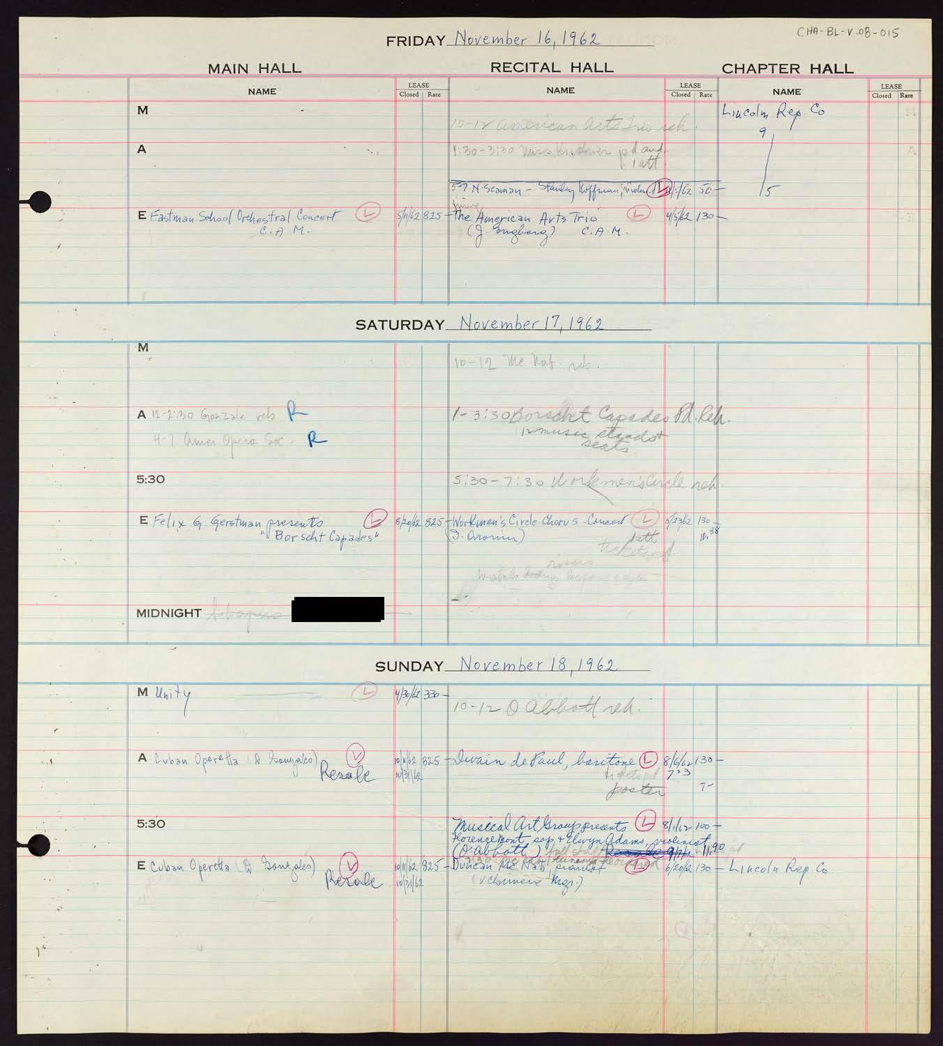 Carnegie Hall Booking Ledger, volume 8, page 15