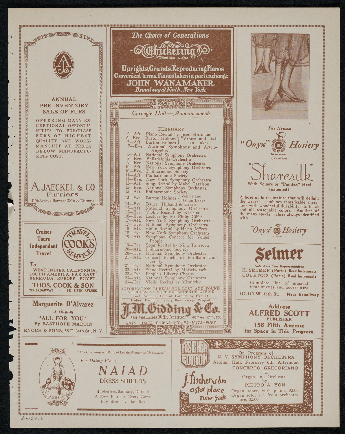 New York Philharmonic, February 5, 1921, program page 3