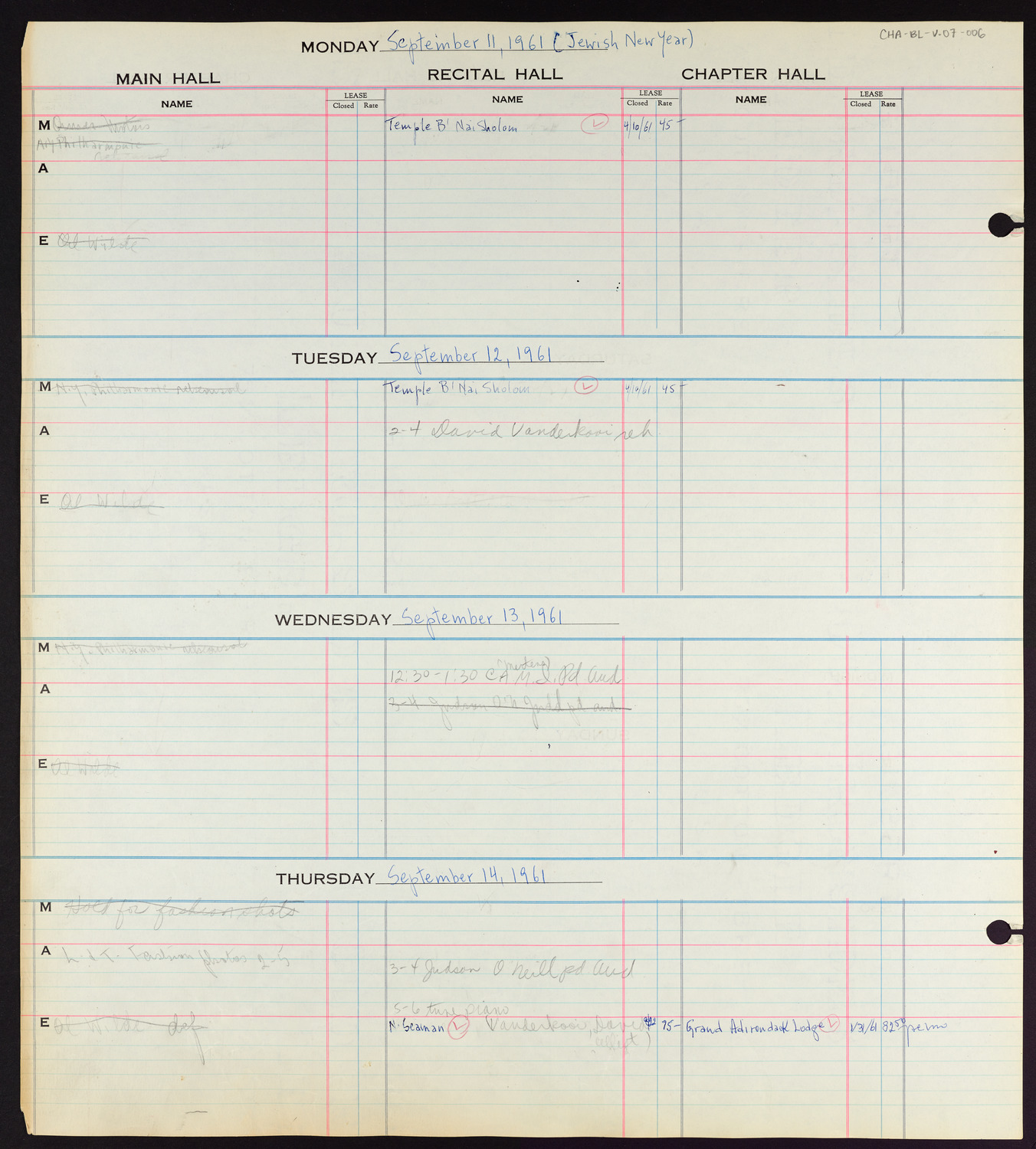 Carnegie Hall Booking Ledger, volume 7, page 6