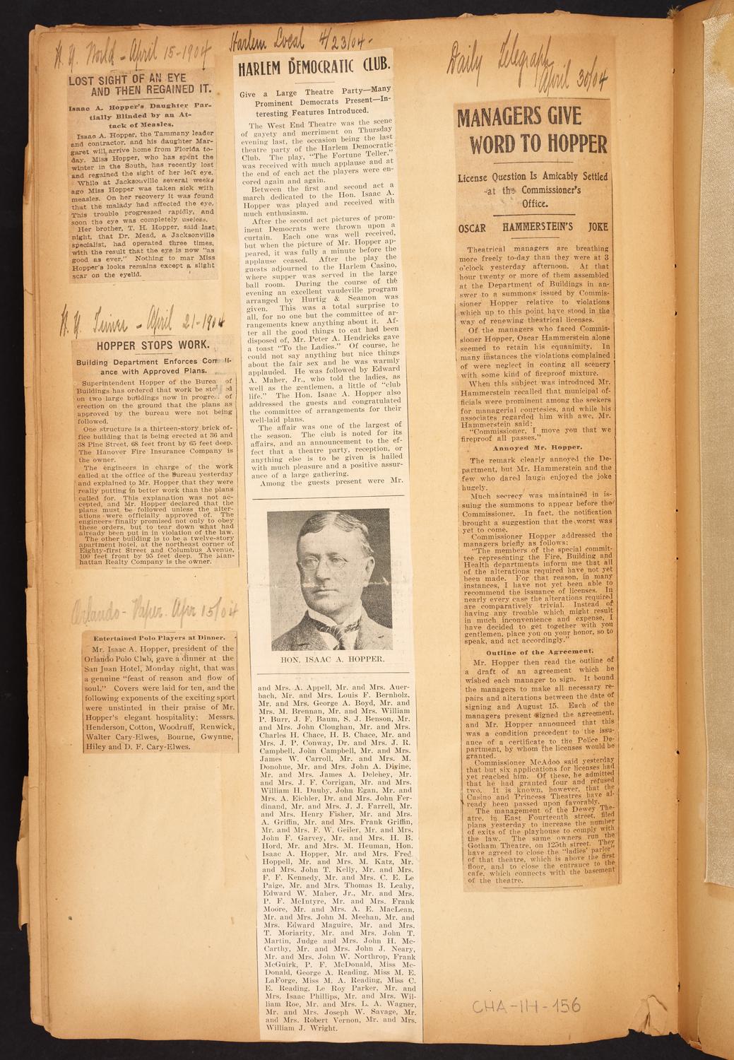 Isaac Hopper Scrapbook, page 156: 1904