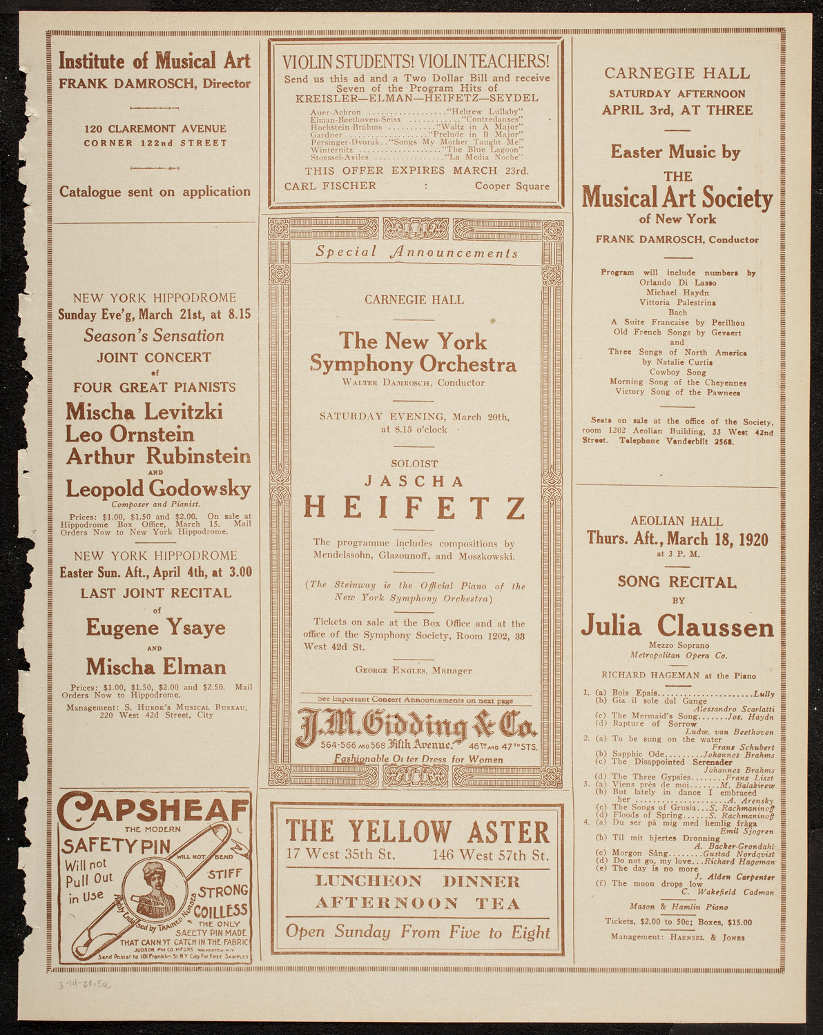 Jewish Folk-Songs Chorus, March 14, 1920, program page 9