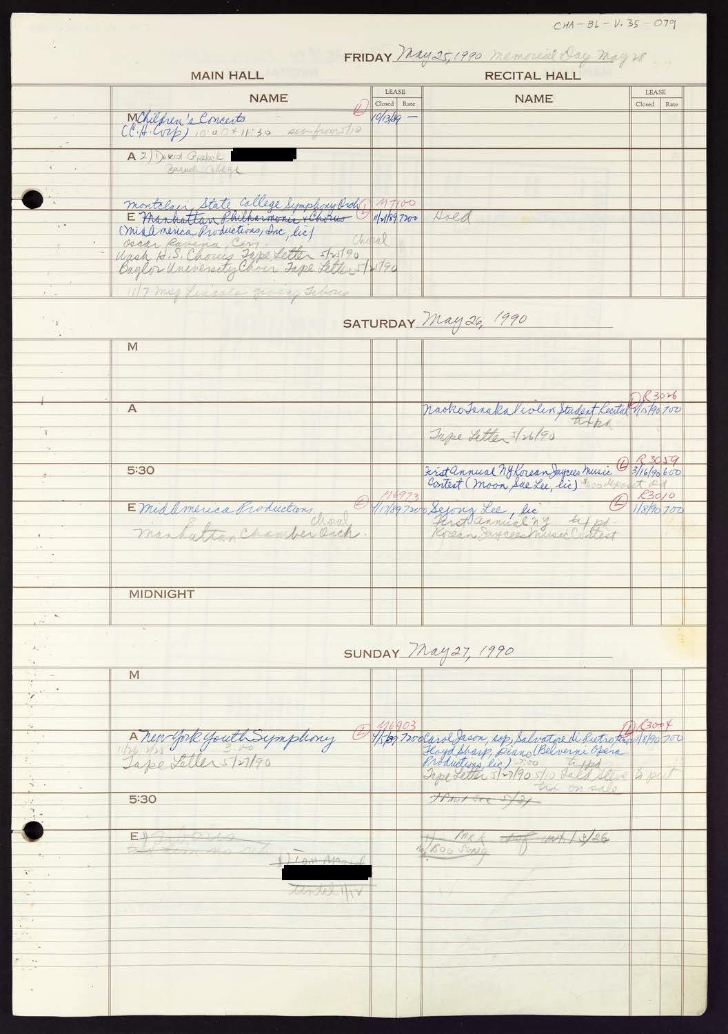 Carnegie Hall Booking Ledger, volume 35, page 79