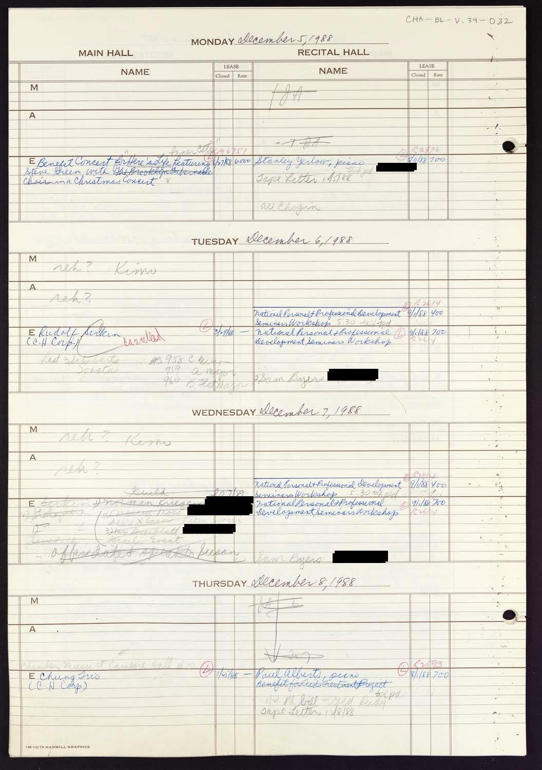 Carnegie Hall Booking Ledger, volume 34, page 32