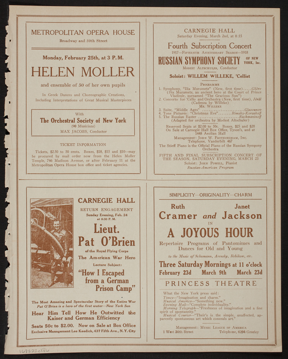 Lecture by Count Ilya Tolstoy, February 22, 1918, program page 11