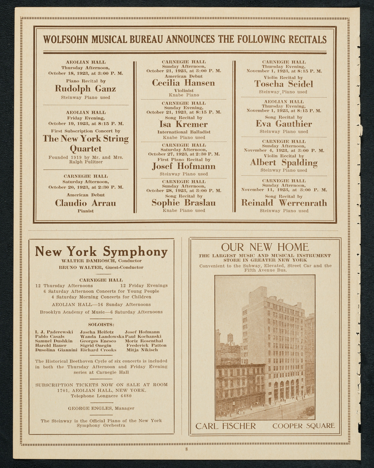 Tito Schipa, Tenor, October 1, 1923, program page 8