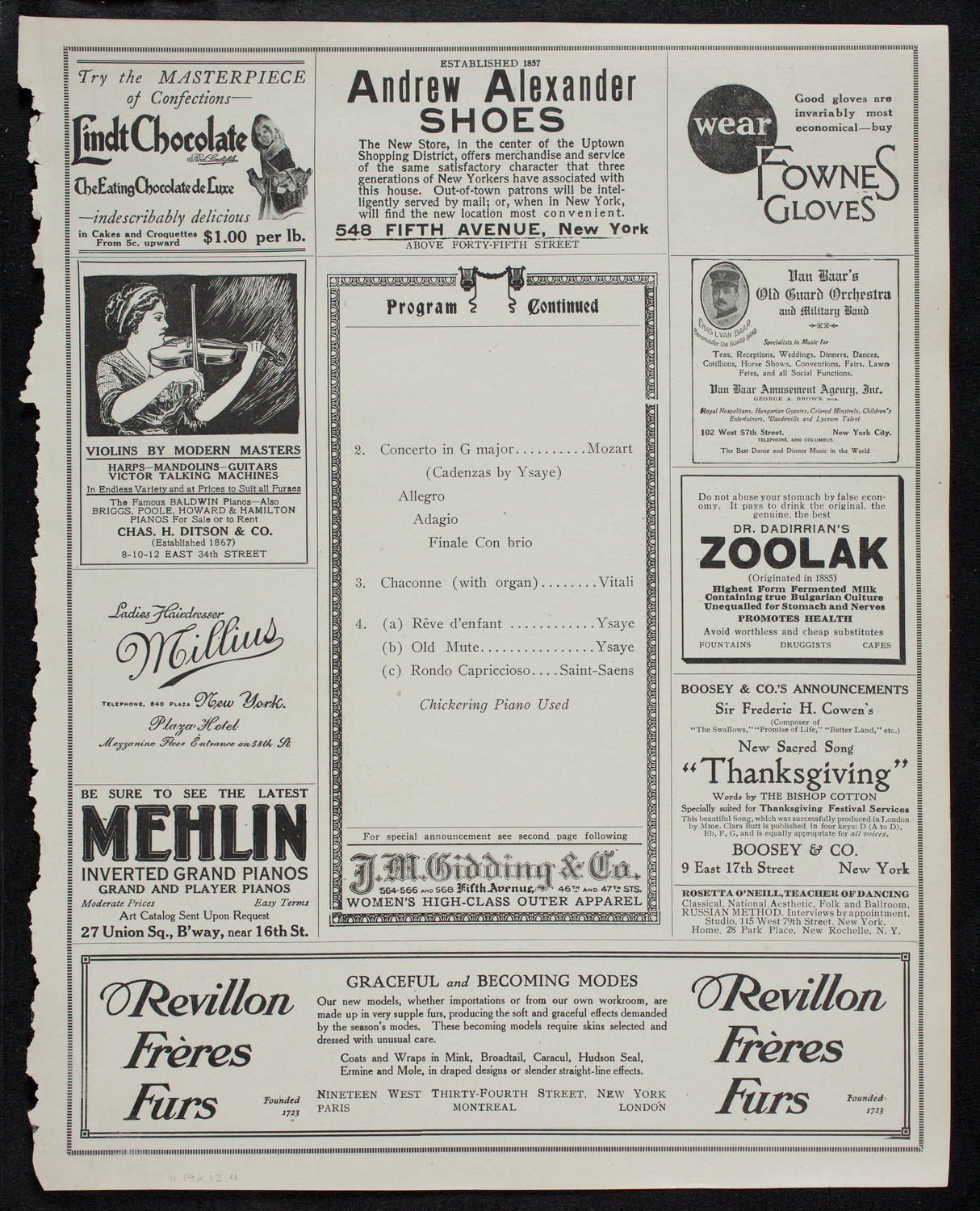 Eugène Ysaÿe, Violin, November 19, 1912, program page 7