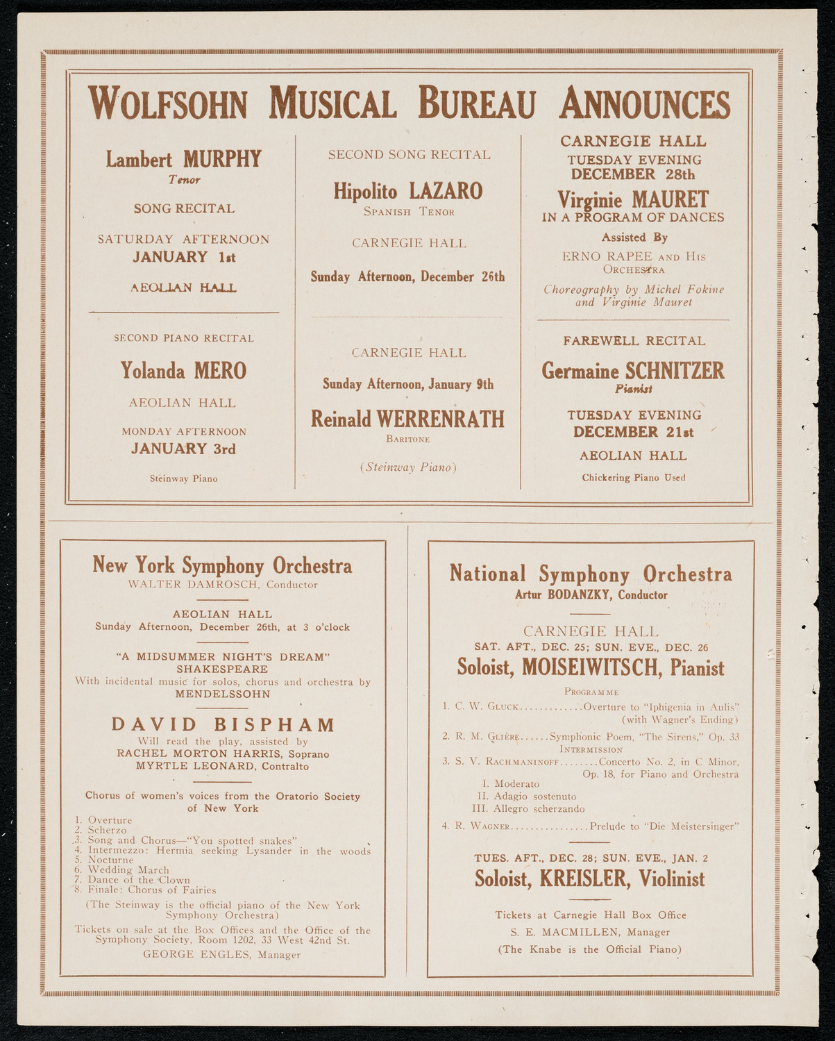 Sergei Rachmaninoff, Piano, December 19, 1920, program page 8