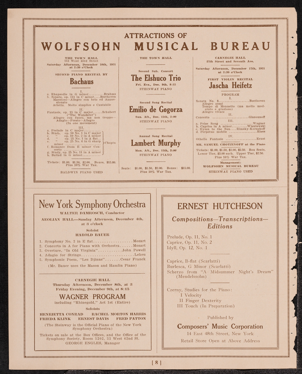 Philadelphia Orchestra, November 29, 1921, program page 8