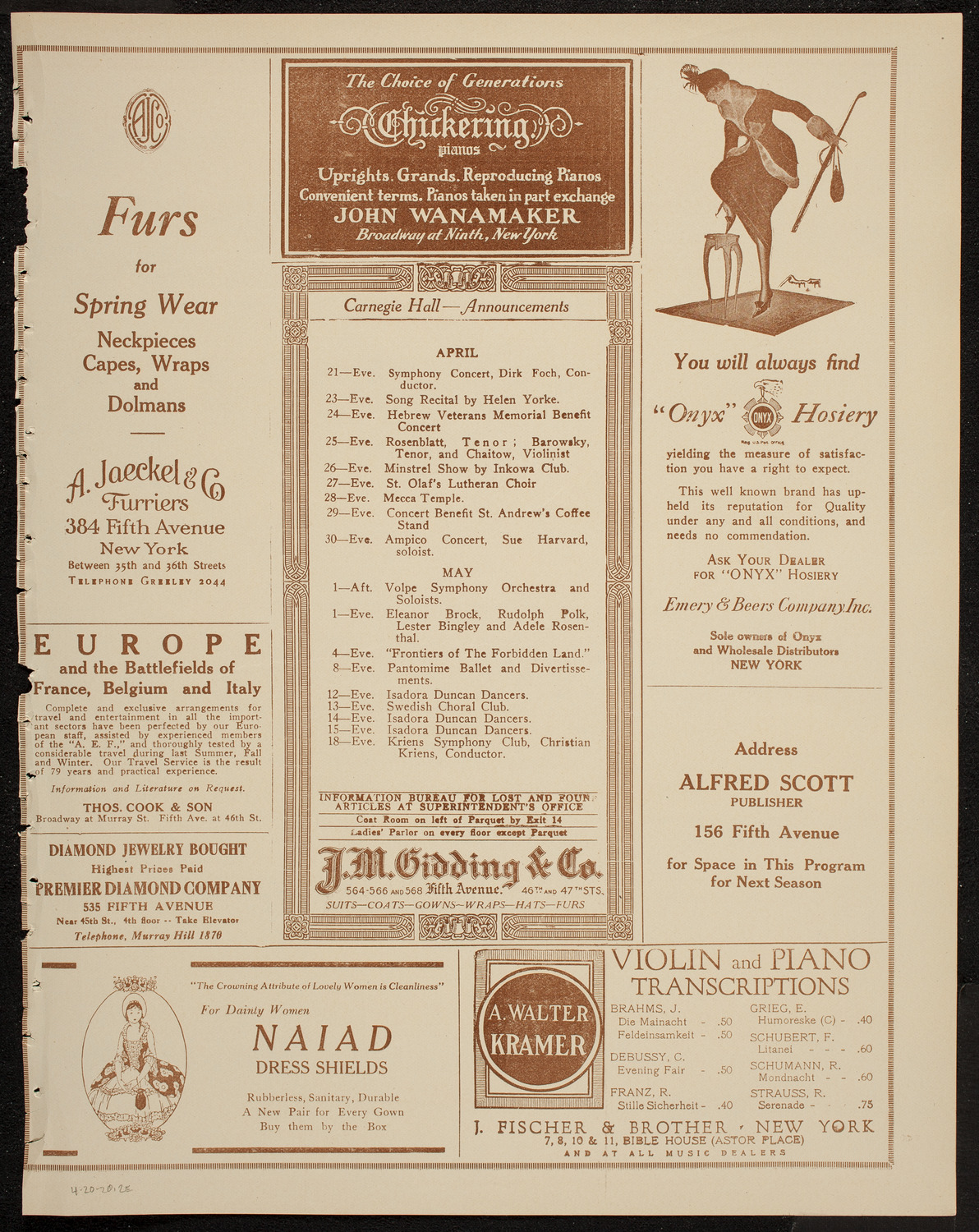 John Corigliano, Violin, April 20, 1920, program page 3